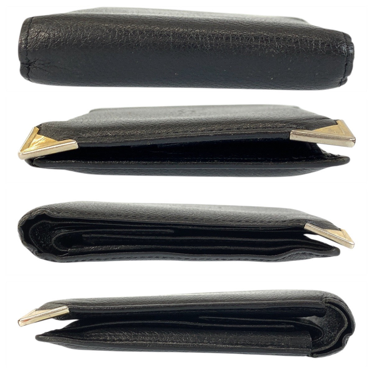 21322
YVES SAINT LAURENT イヴ サンローラン ヴィンテージ YSL ブラック 黒 ゴールド金具 レザー 折り財布 コンパクトウォレット メンズ AB