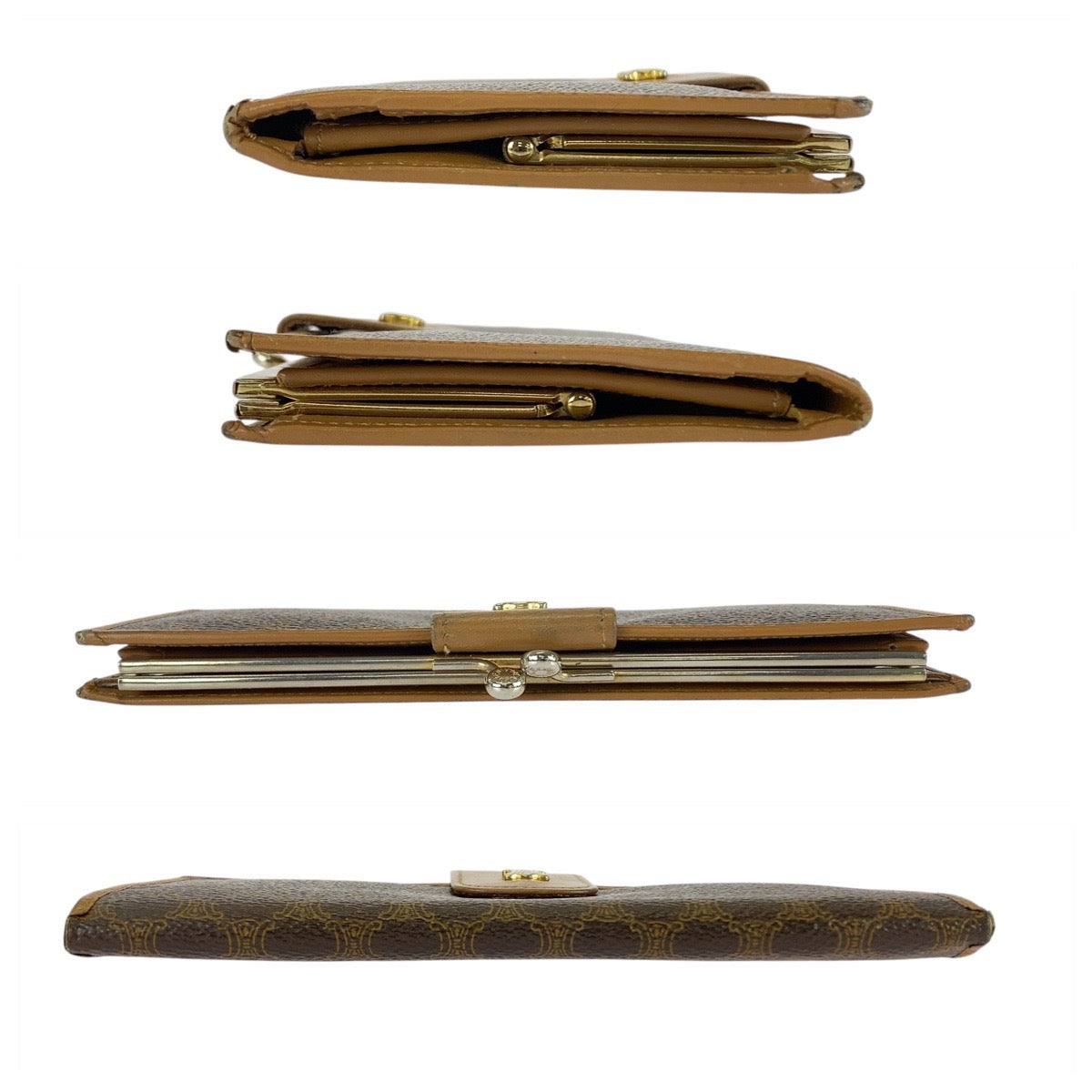 21335
CELINE Vintage Macadam Triomphe Brown Gold Hardware PVC / Leather Long Wallet for Women AB10