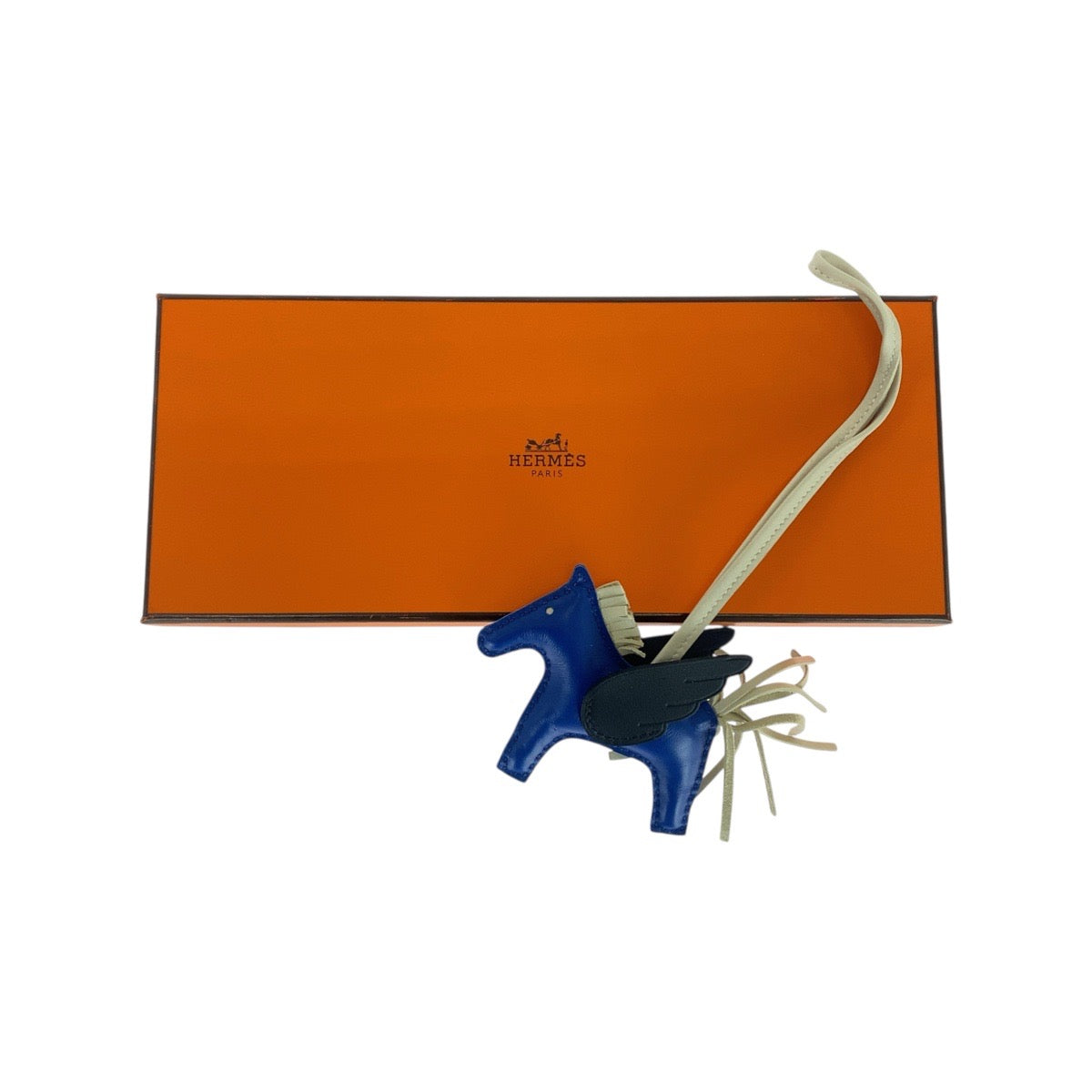 21382
HERMES Rodeo Pegase PM Bleu France, Noir, Craie Agneau Milo / Swift Key Holder Bag Charm U Engraved Ladies A80