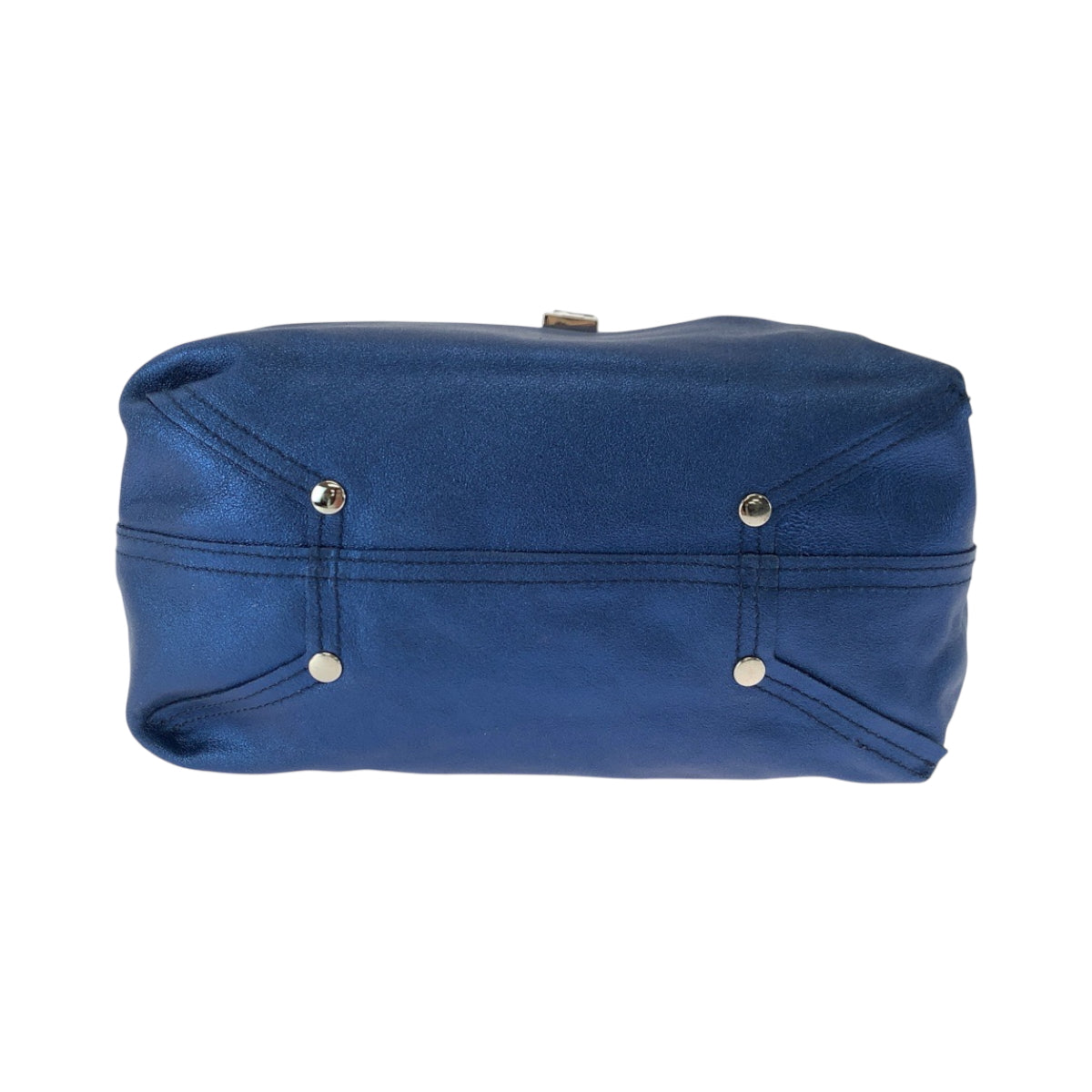 21446
TIFFANY&Co. ティファニー メタリックブルー シルバー金具 レザー ハンドバッグ レディース A36