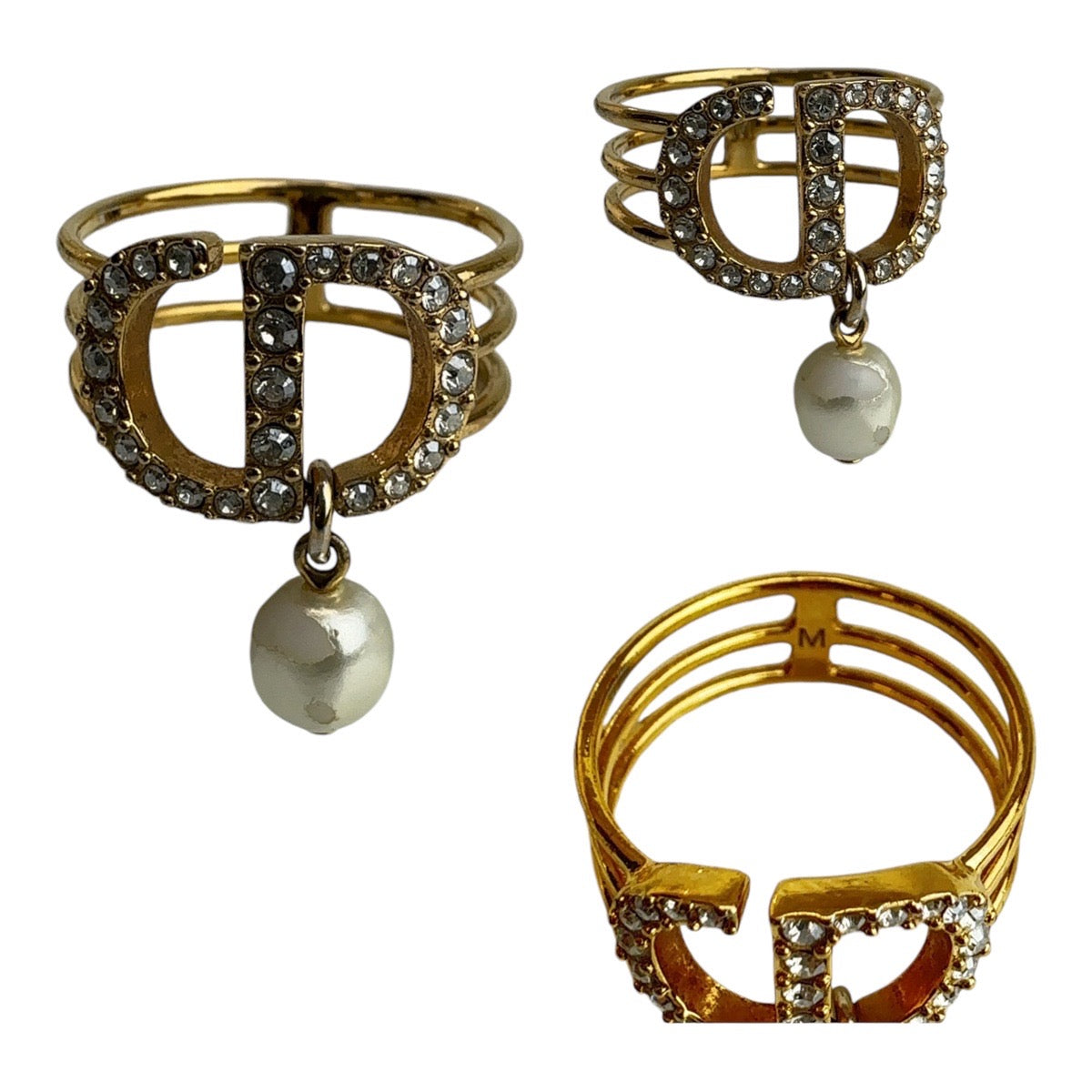 21471
Dior ディオール サイズM ゴールド メタル / ラインストーン 指輪 リング ラインストーン パール 11号 レディース ABP32