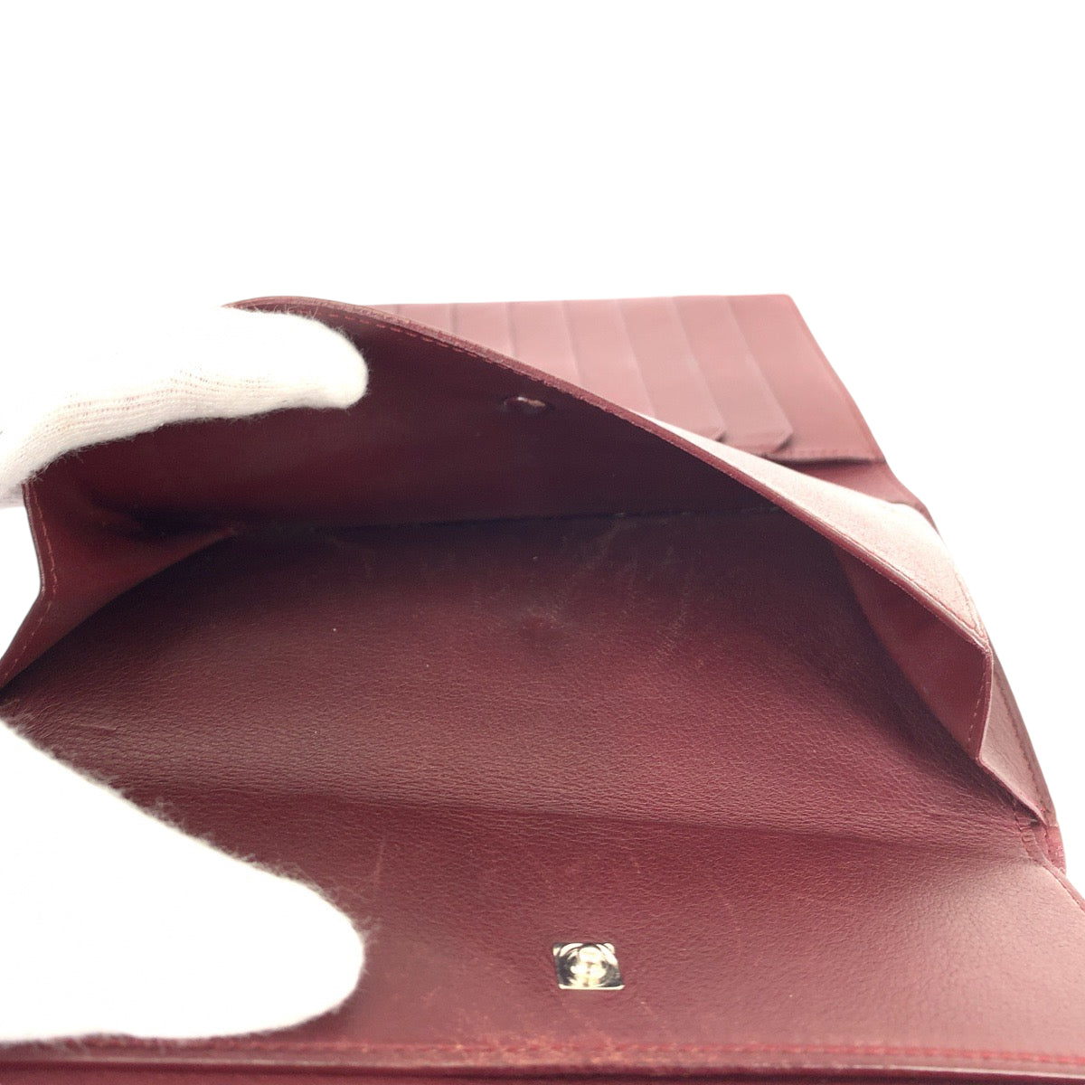 21523
CARTIER カルティエ マストライン カボション ドゥ カルティエ ブラック 黒 ボルドー シルバー金具 カーフ 三つ折り財布 折財布 レディース ABP20