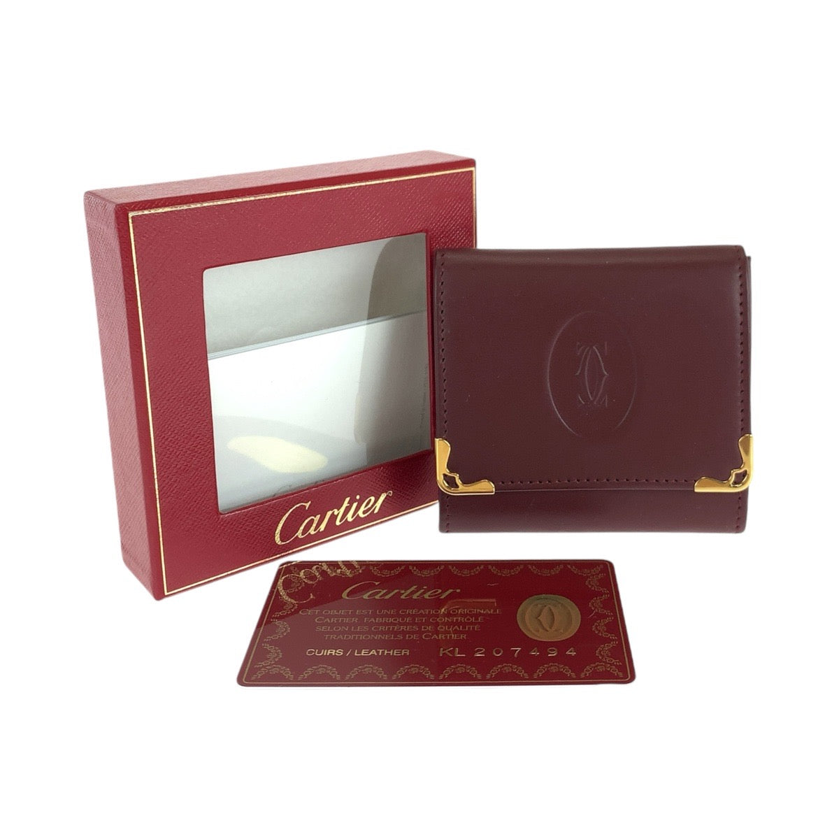 21529
CARTIER カルティエ マストライン ワインレッド ボルドー ゴールド金具 レザー コインケース 小銭入れ 男女兼用 レディース A16