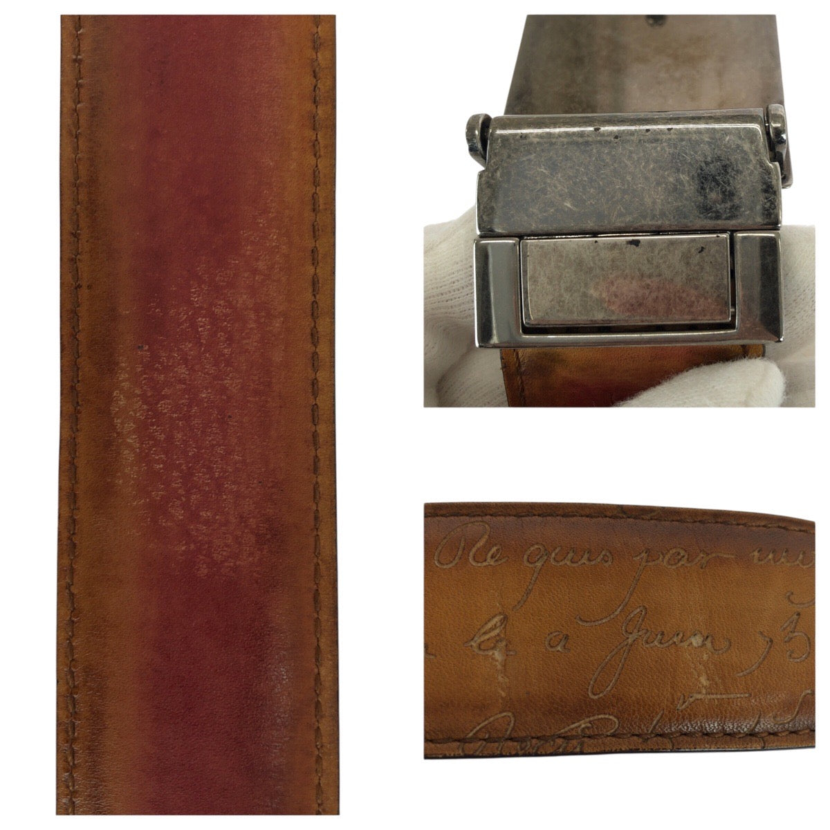 21574
Berluti ベルルッティ カリグラフィ スクリット 85cm/34インチ ブラウン シルバー金具 レザー ベルト 男女兼用 メンズ AB30