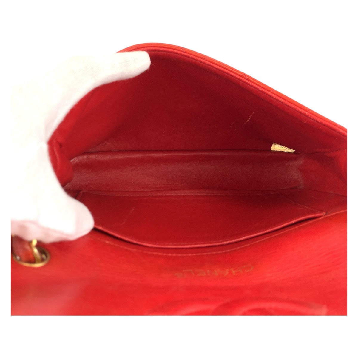 21575
CHANEL シャネル ヴィンテージ マトラッセ デカココ レッド ゴールド金具 レザー チェーンショルダーバッグ ポシェット レディース AB190