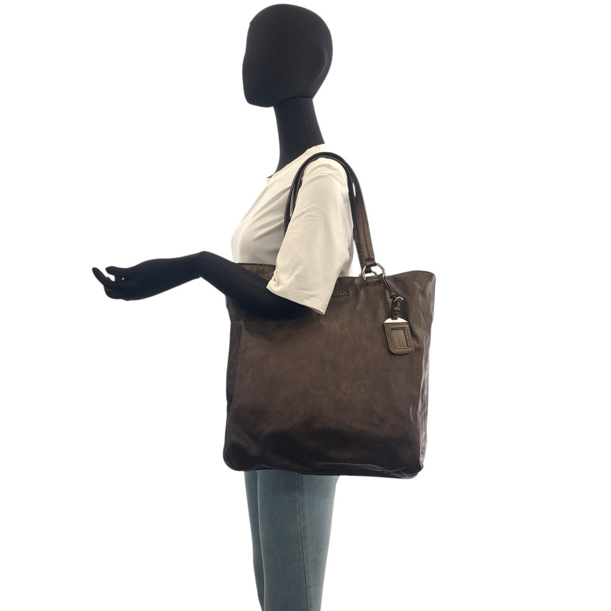 21590
PRADA プラダ ブラウン シルバー金具 レザー トートバッグ ショルダーバッグ レディース AB30