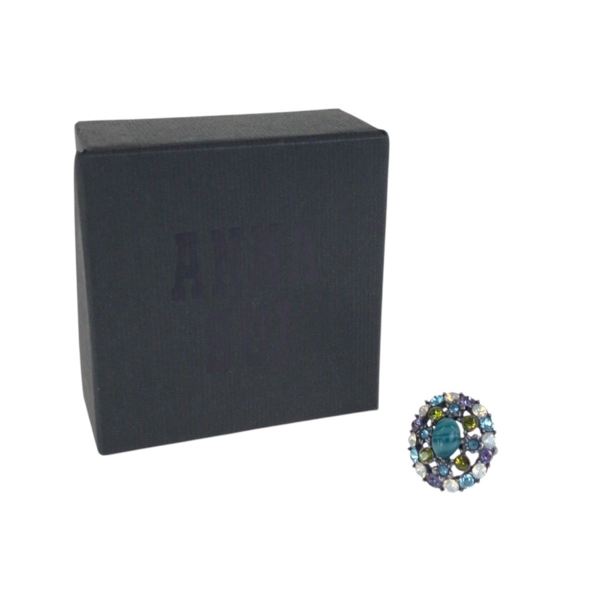 21598
ANNA SUI アナスイ フラワー 花 シルバー ブルー グリーン メタル / ラインストーン ビジュー リング 指輪 レディース A2