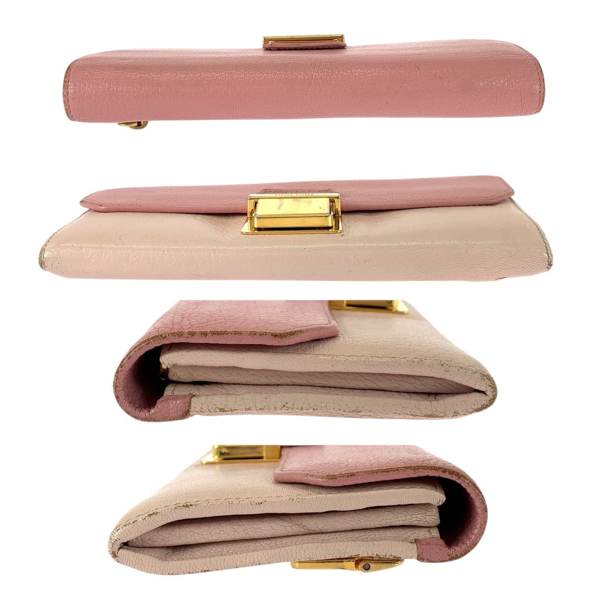 21607
MIUMIU Miu Miu Bicolor Pink Gold Hardware Leather Long Wallet for Women AB8