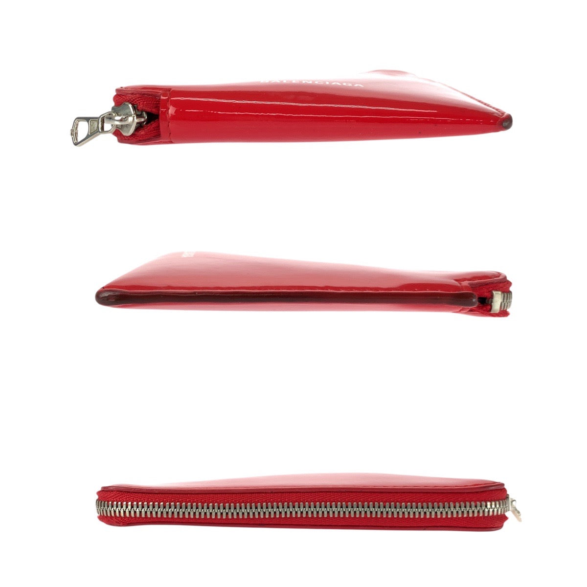 21608
BALENCIAGA バレンシアガ トライアングル レッド ホワイト シルバー金具 パテントレザー 552818 コインケース コインパース レディース AB7