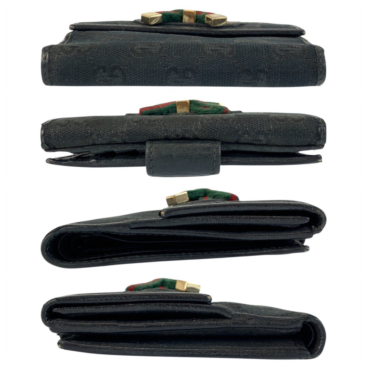21637
GUCCI Gucci Princy Black Gold Hardware GG Canvas / Leather 167465 Bi-fold Wallet Compact Wallet Women's B6