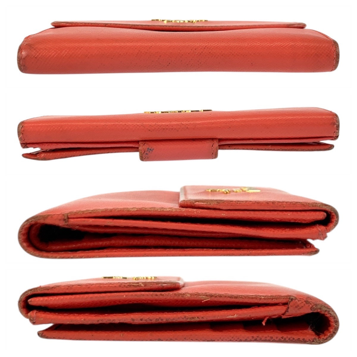 21640
PRADA プラダ ロゴ オレンジ ゴールド金具 レザー 折財布 コンパクトウォレット レディース B6
