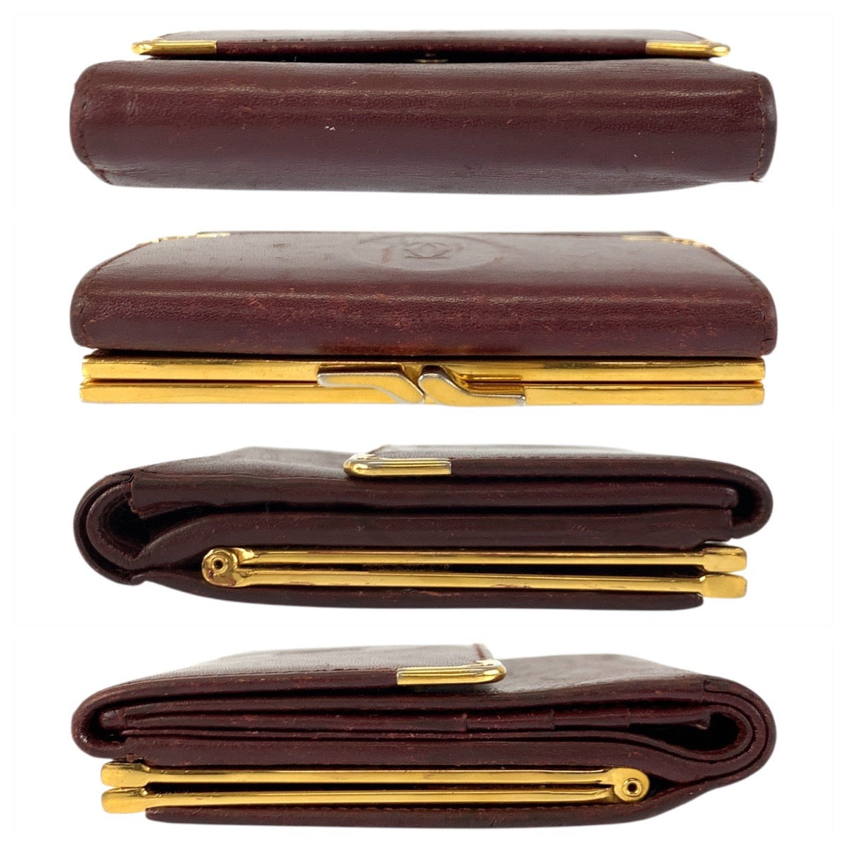 21643
CARTIER Must Line Wine Red Gold Hardware Leather Bi-Fold Wallet Compact Wallet Ladies AB8