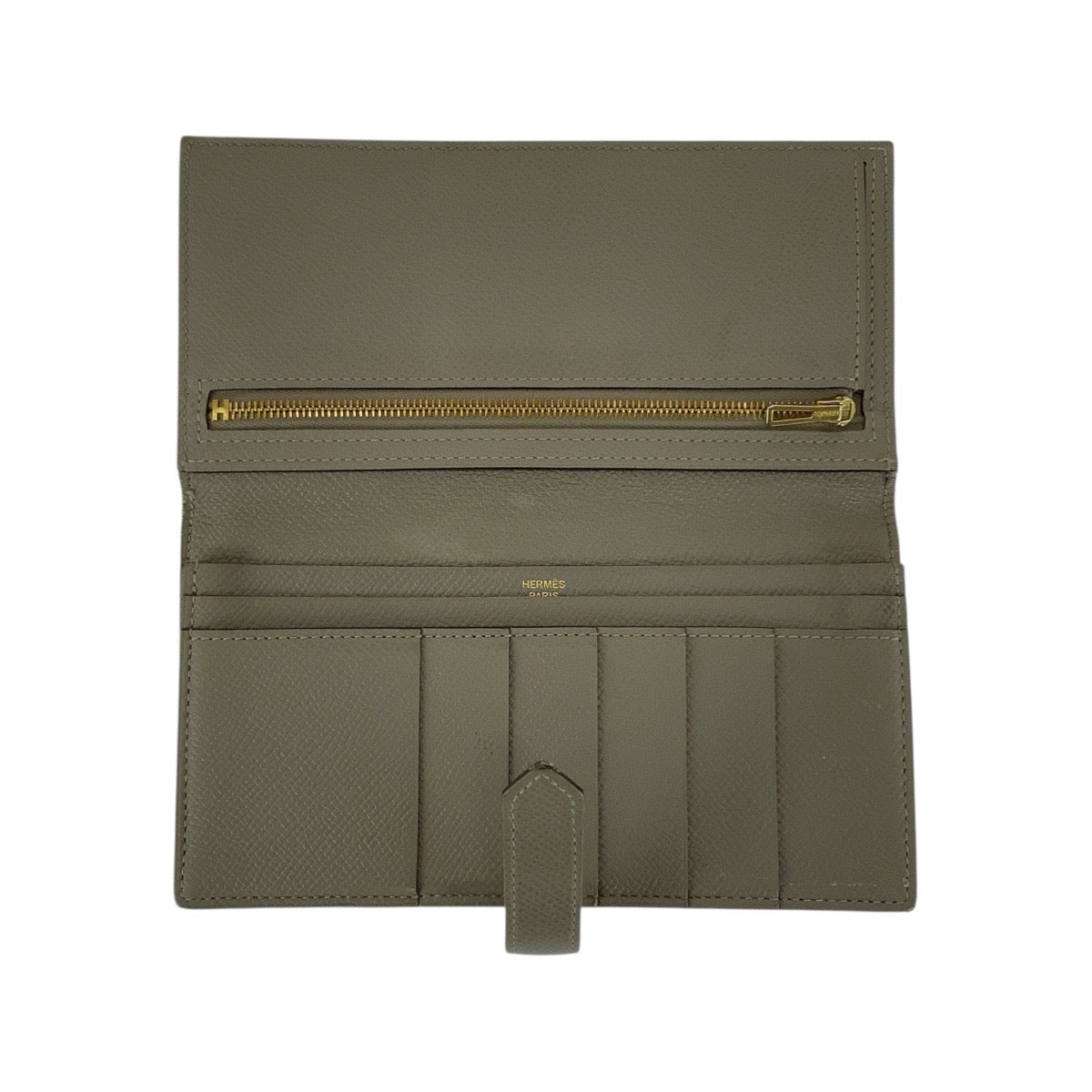 21656
HERMES Bearn Soufflet Etoupe Grey Greige Veau Epsom Long Wallet C Engraved Women's AB42