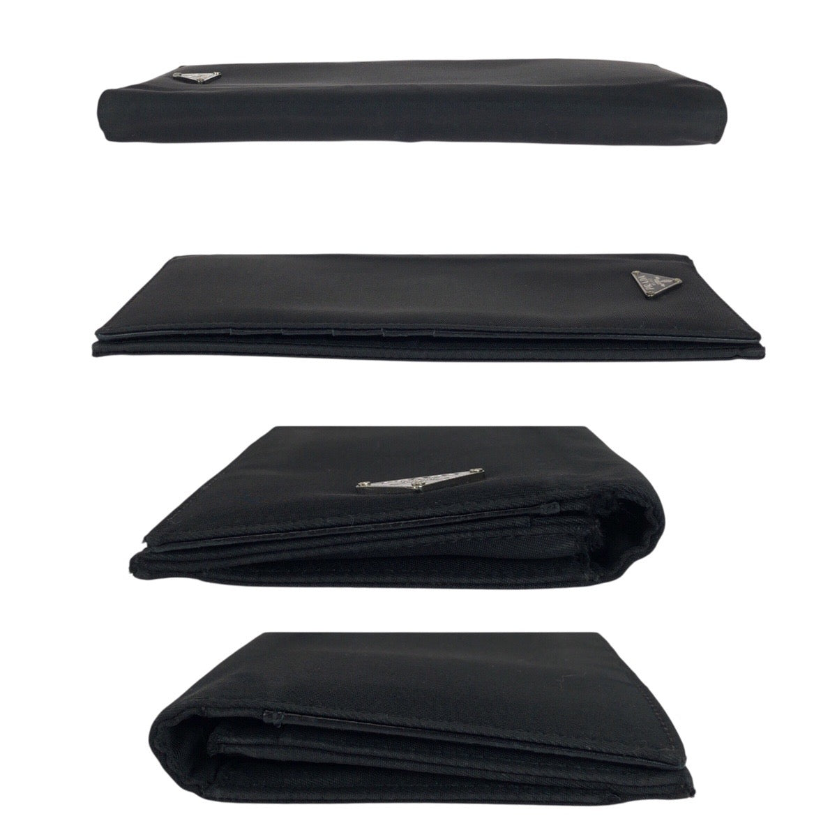 21663
PRADA Tessuto Triangle Logo Plate Black Silver Hardware Nylon / Leather Long Wallet for Women AB