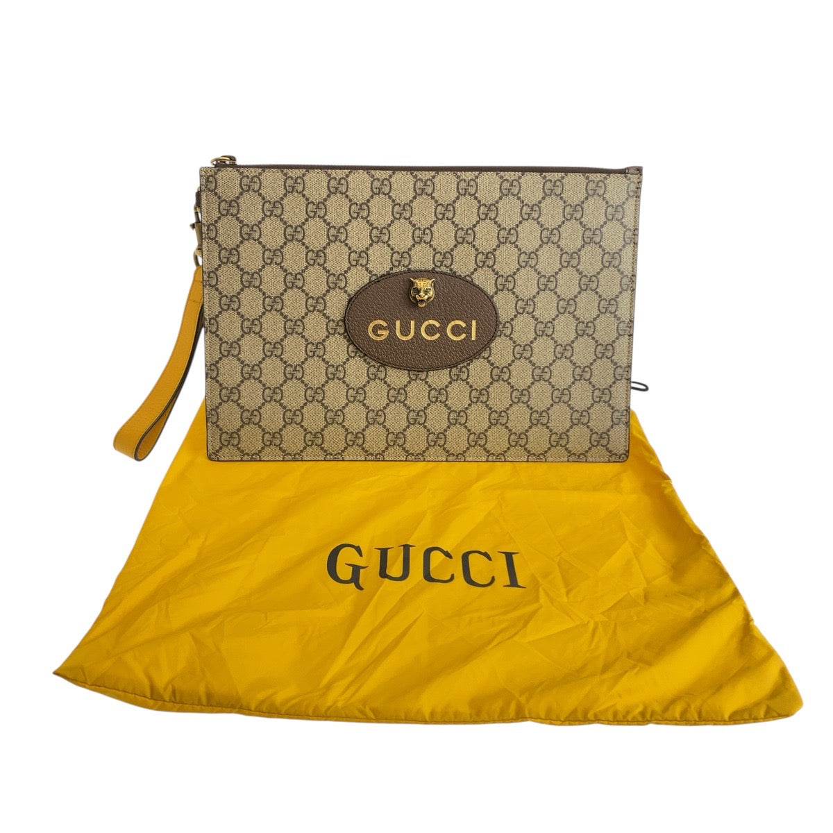21809
GUCCI グッチ グレー ブラウン ゴールド金具 GGスプリームキャンバス / レザー 473956 クラッチバッグ セカンドバッグ メンズ A35