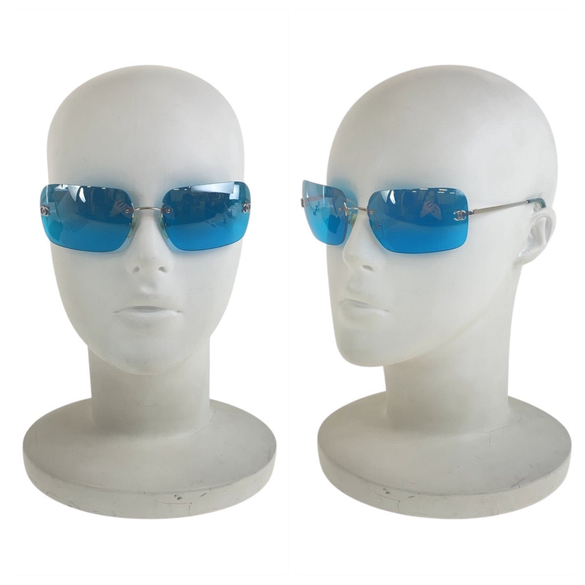 21865
CHANEL Vintage Coco Mark Silver Blue Metal / Plastic 4017 c.124/53 62▫︎17 120 Sunglasses Square Women's A30