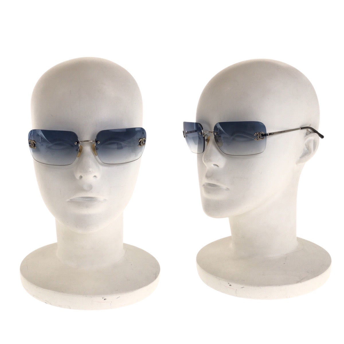 21867
CHANEL Vintage Coco Mark Blue Silver Hardware Metal 4017-D C124/55 62□17 120 Sunglasses Unisex Square Ladies A30