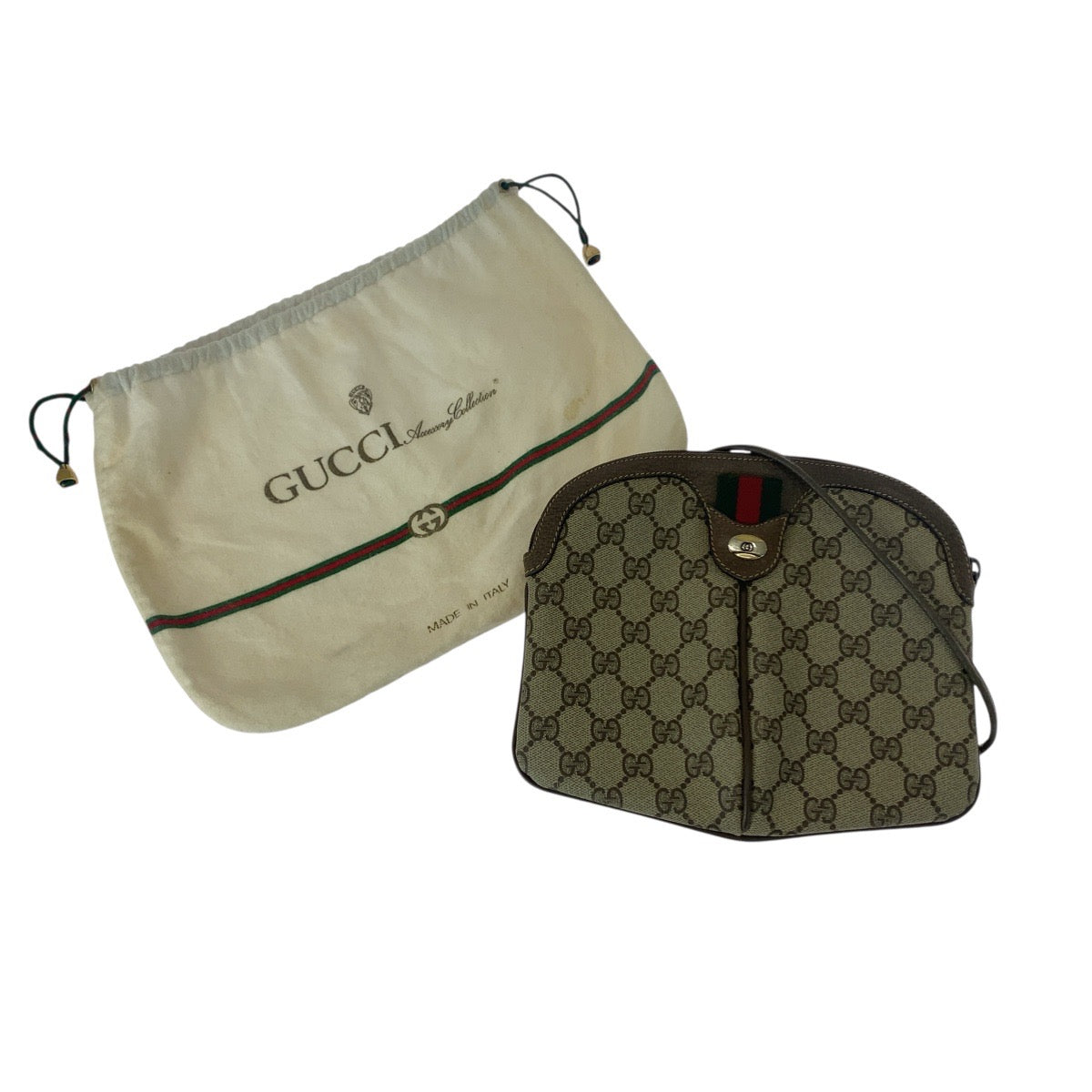 21896
GUCCI Old Gucci Sherry Line Beige Brown GG Supreme Canvas / Leather 904 02 047 Shoulder Bag Pochette Ladies AB35