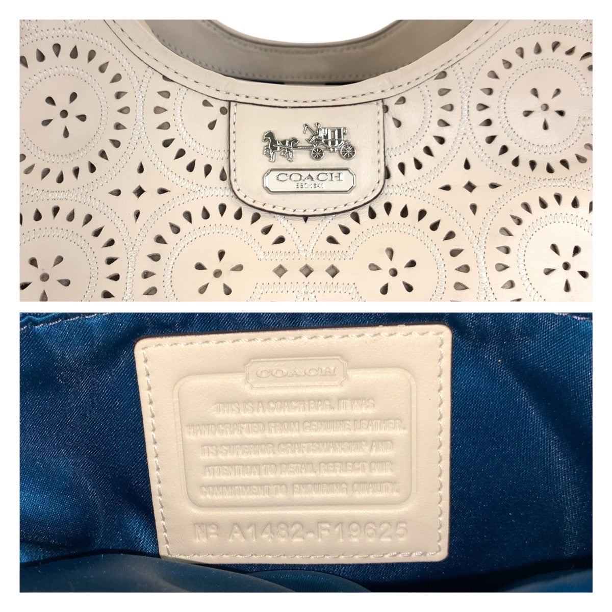 21915
COACH コーチ パンチング ベージュ シルバー金具 レザー 19625 トートバック ショルダーバッグ レディース ABP16