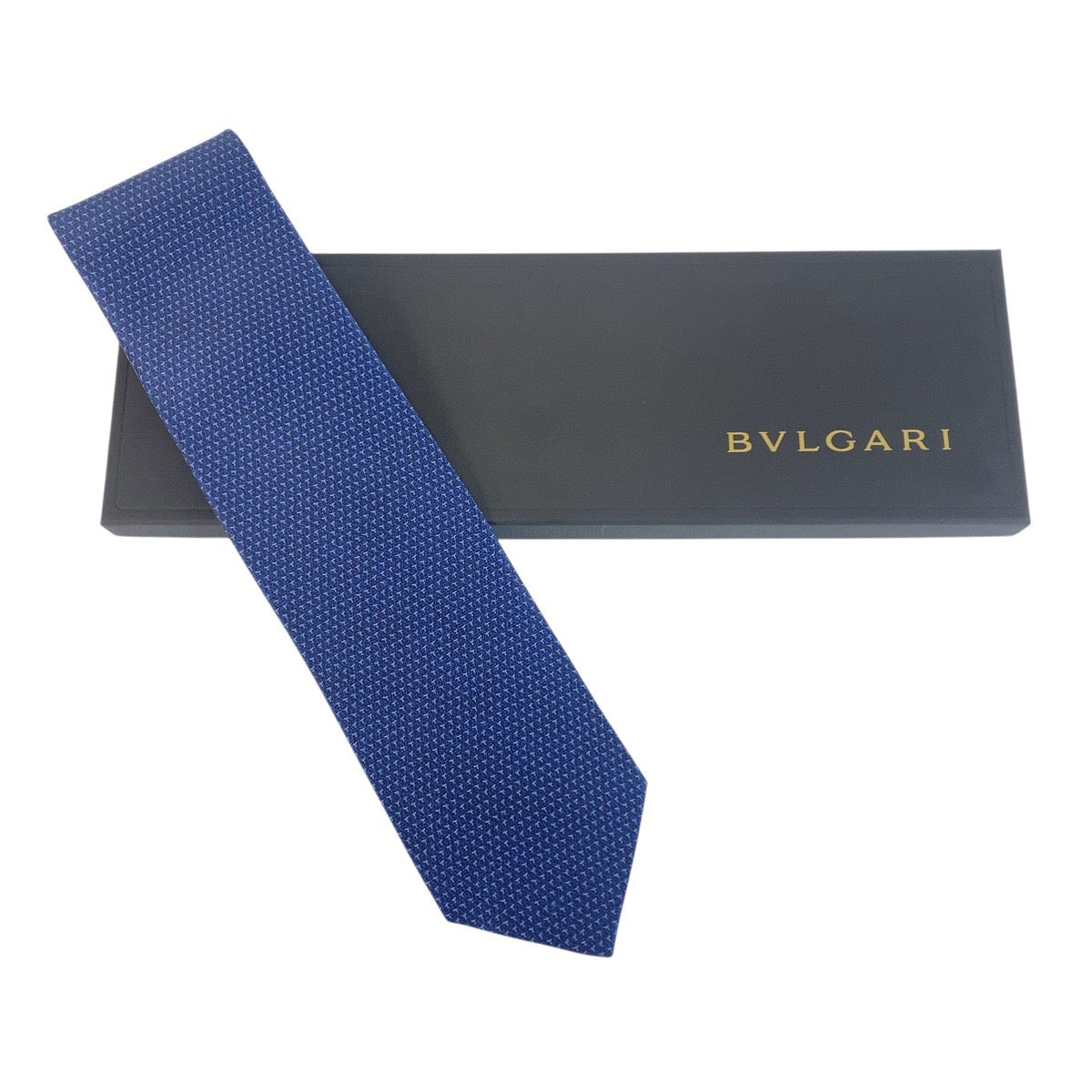 21918
BVLGARI ブルガリ 総柄 ネイビー ブルー シルク ネクタイ 剣先9cm メンズ S12
