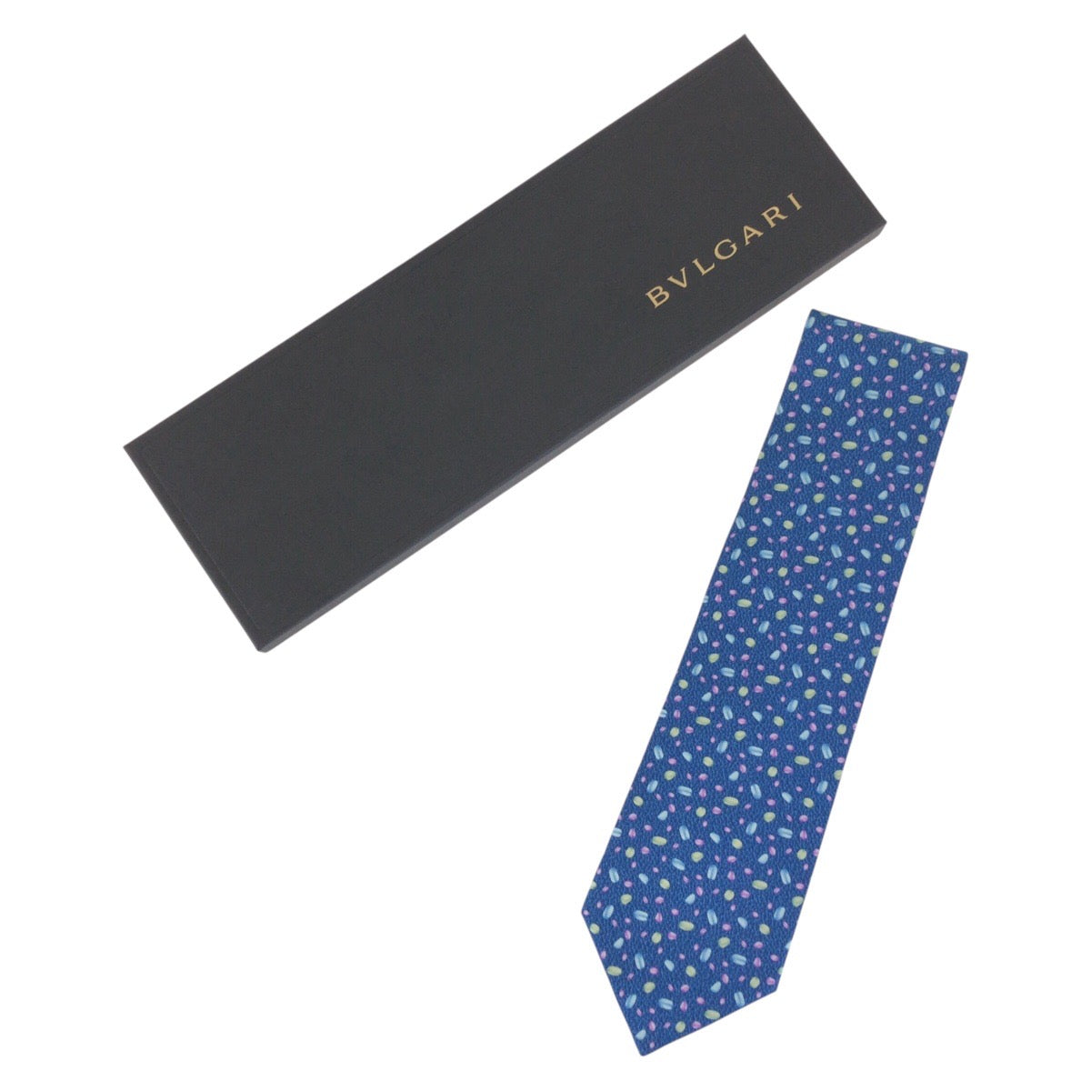 21919
BVLGARI ブルガリ 総柄 ブルー シルク ネクタイ メンズ S12