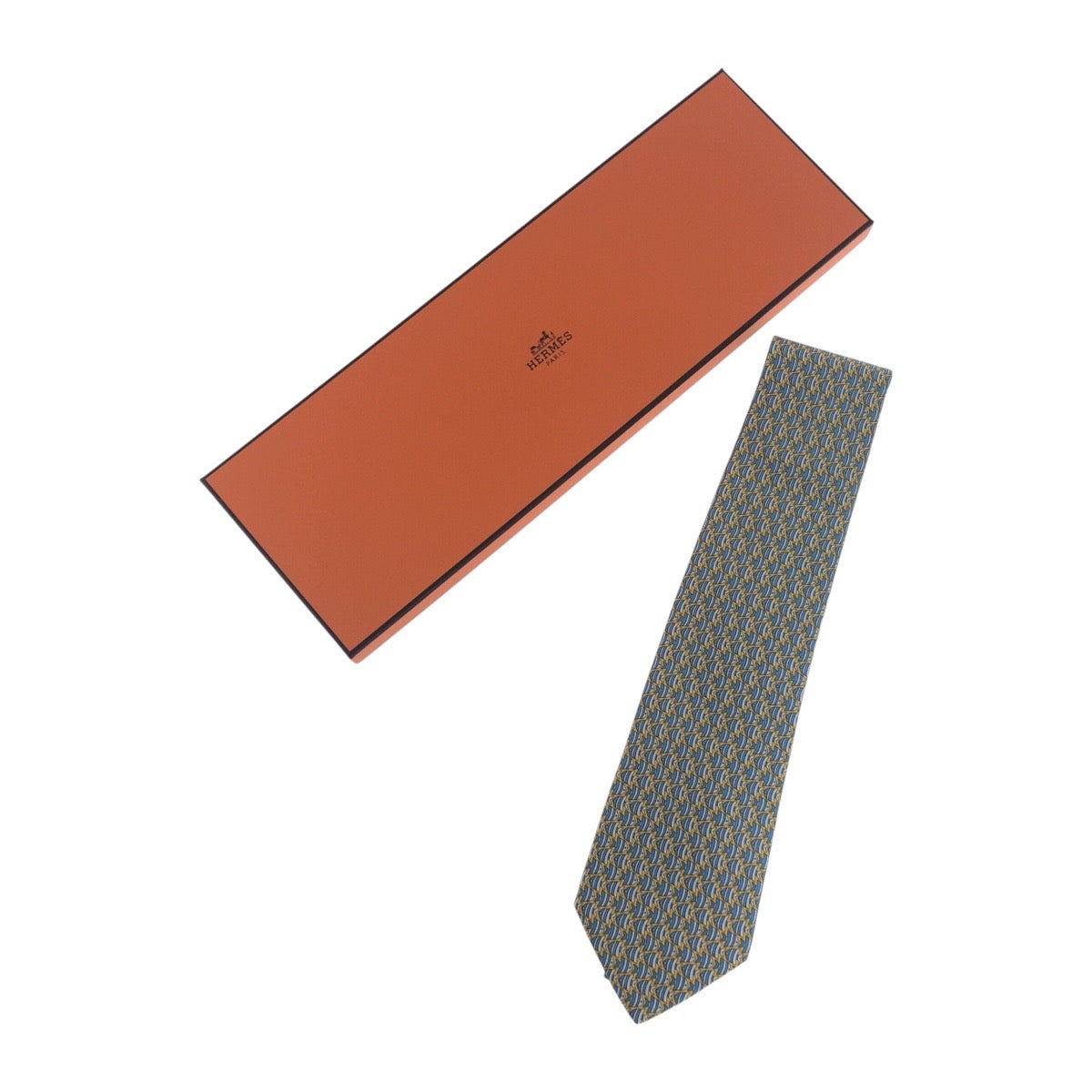 21920
HERMES エルメス 総柄 フィッシュ イエロー シルク ネクタイ メンズ S14