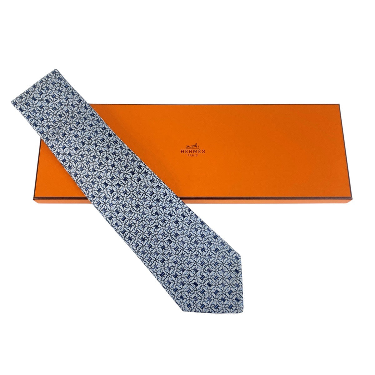 21921
HERMES エルメス 総柄 ブルー シルク ネクタイ 剣先9cm メンズ S14