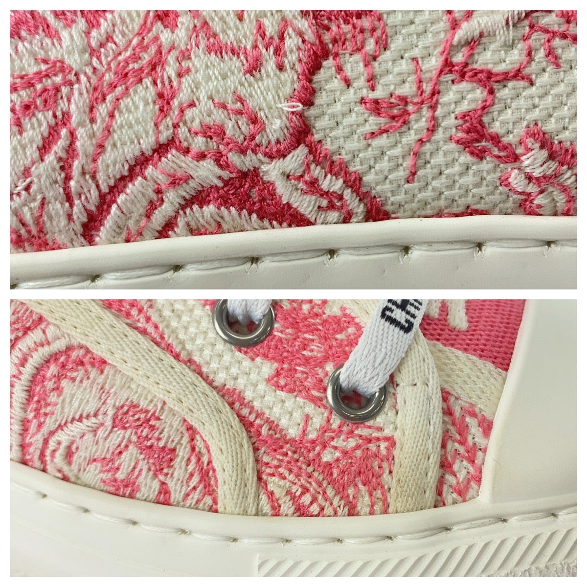 21932
Dior ディオール WALK'N'DIOR トワル ドゥ ジュイ ピンク ホワイト キャンバス / ラバー スニーカー ローカット レースアップ レディース SA42