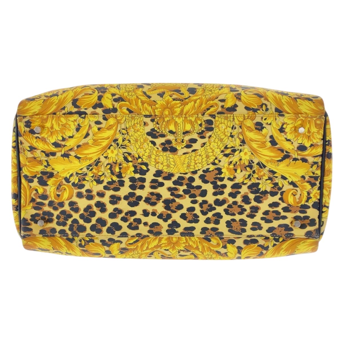 21970
VERSACE Vintage Leopard Yellow Black Gold Hardware PVC / Leather Handbag Mini Boston Bag Ladies ABP30