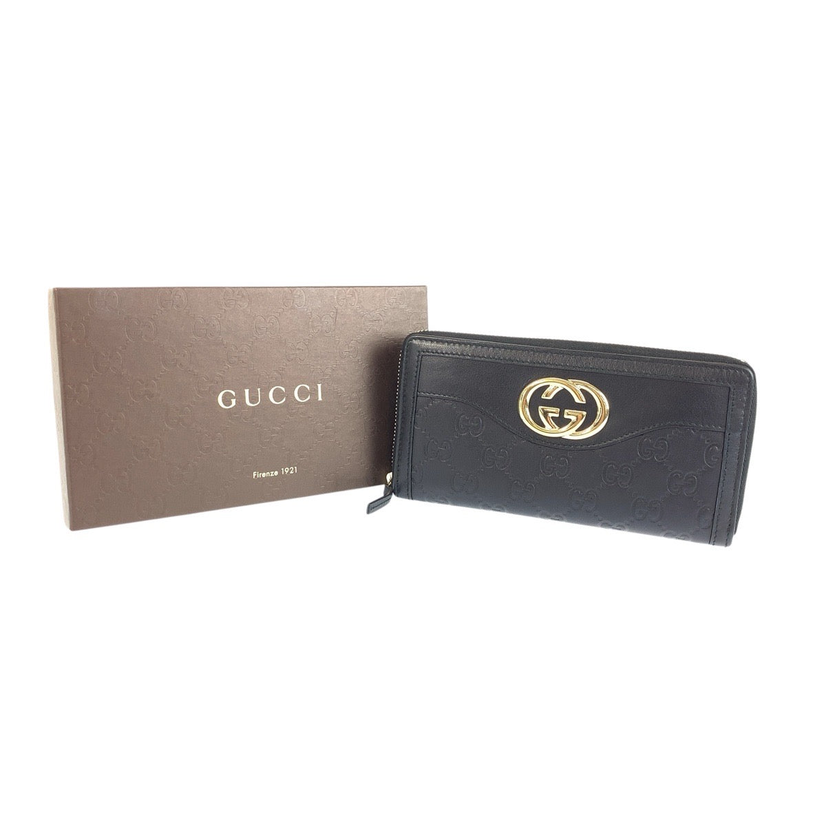 21994
GUCCI Guccissima Interlocking Black Gold Hardware Leather 291132 Long Wallet Women's ABP28