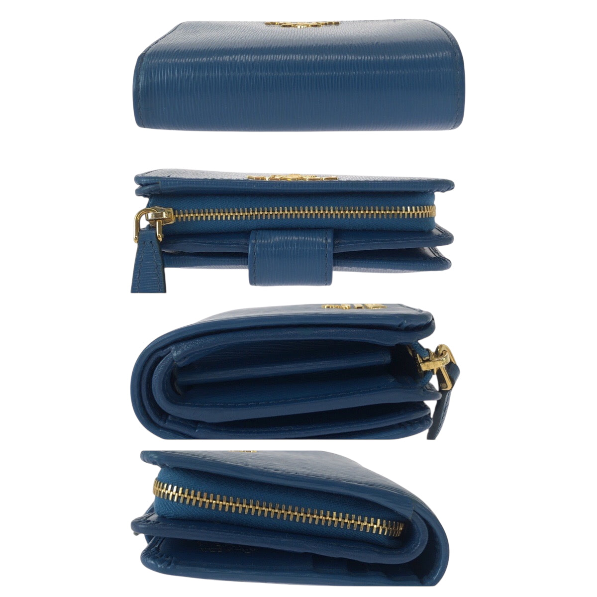 21998
PRADA プラダ ブルー ゴールド金具 レザー 折財布 コンパクトウォレット 男女兼用 レディース ABP21