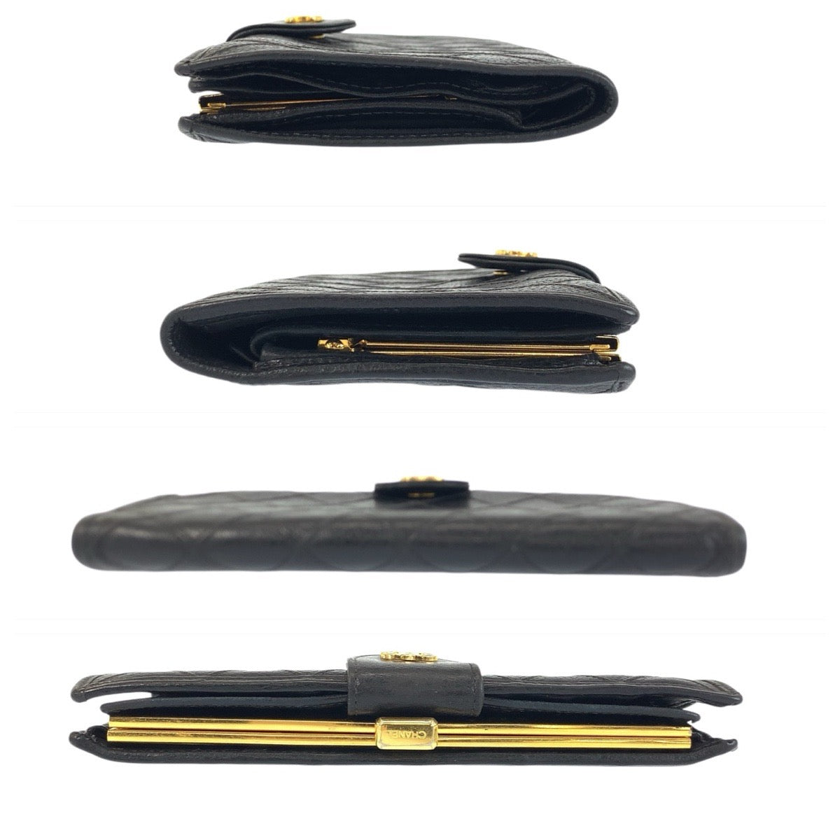 22004
CHANEL Vintage Bicolore Coco Mark Black Gold Hardware Leather Long Wallet for Women AB22