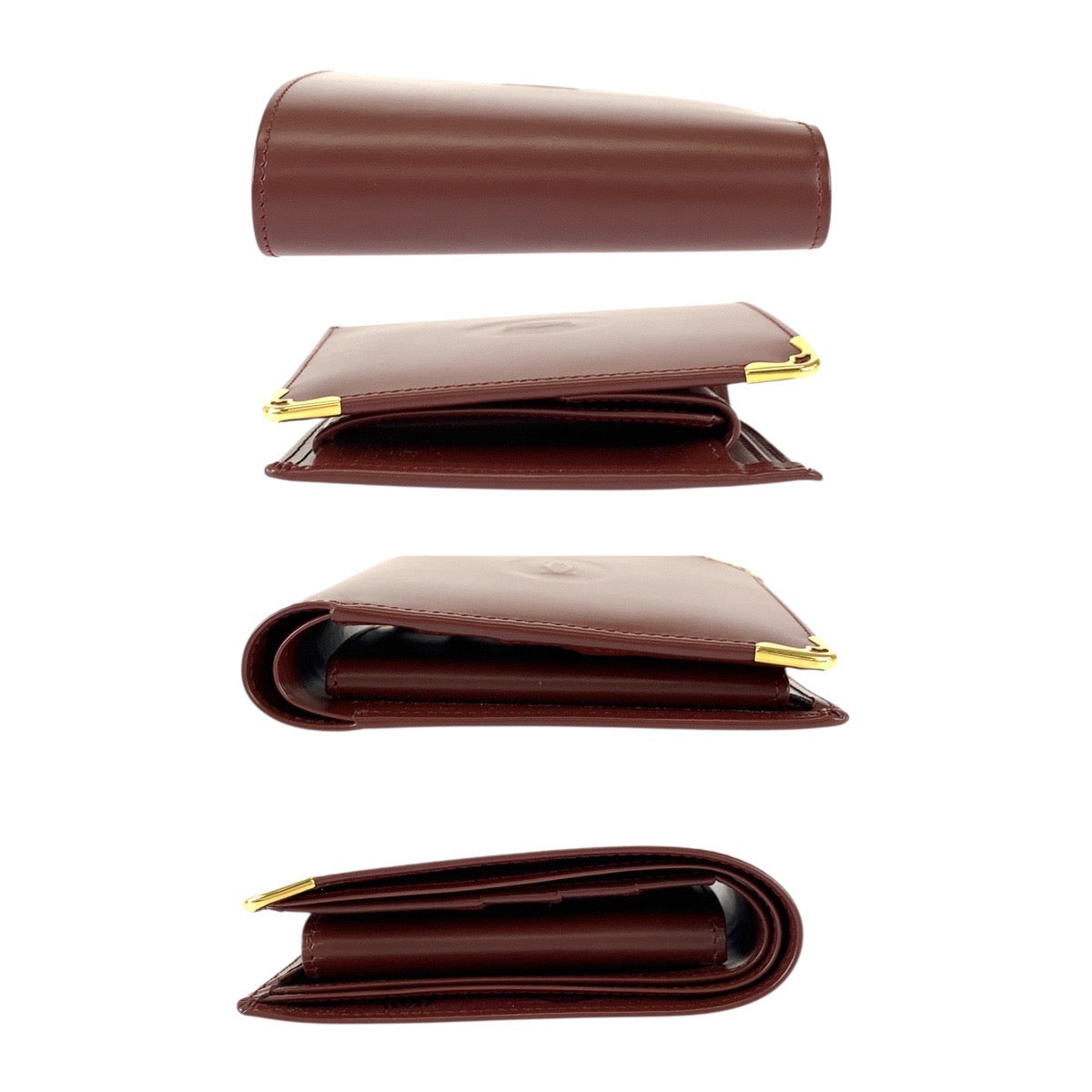 22012
CARTIER Must Line Wine Red Gold Hardware Leather Bi-fold Wallet Compact Wallet Women's SA28