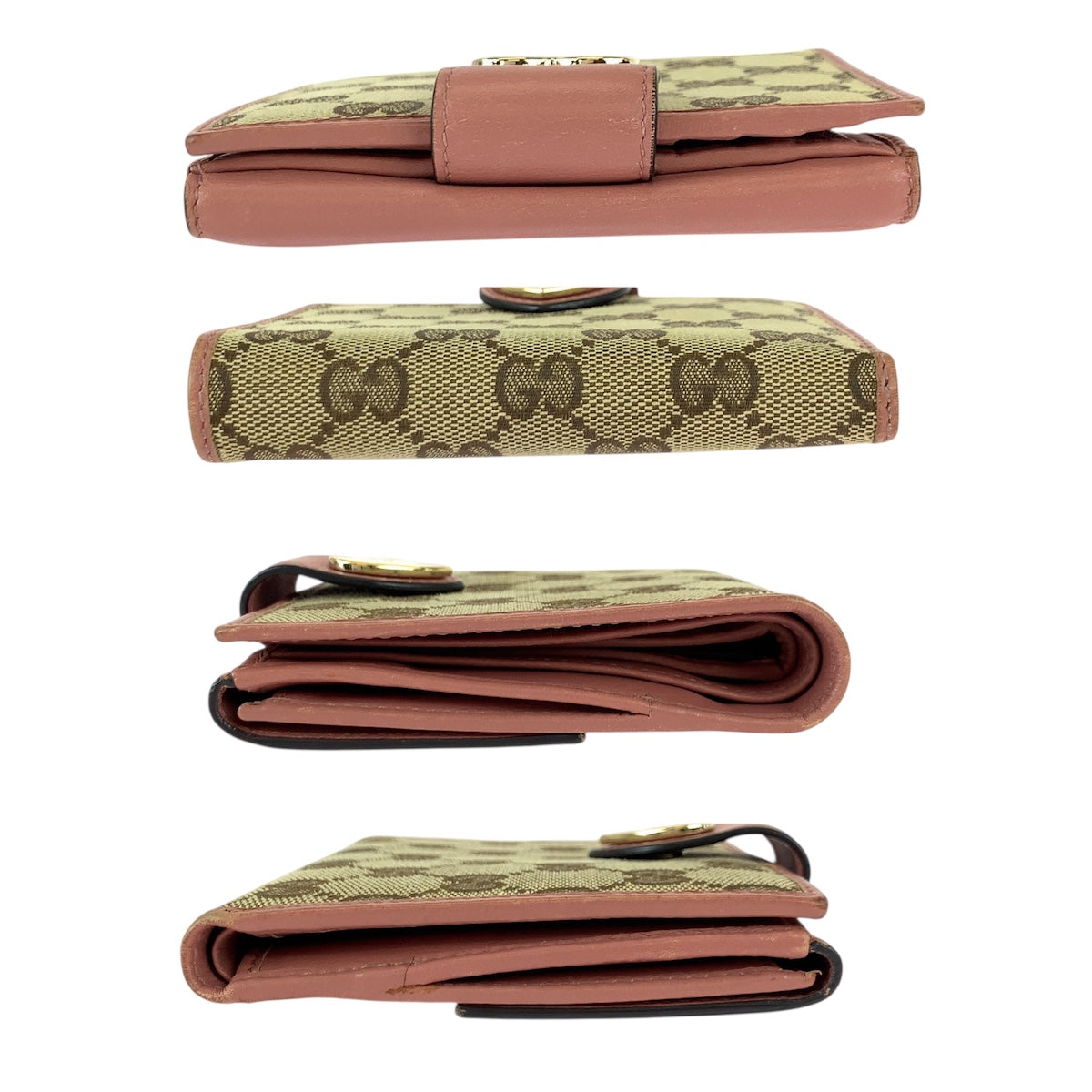 22013
GUCCI Gucci Heart Logo Plate Beige Pink Gold Hardware GG Canvas / Leather 203549 Bi-fold Wallet Compact Wallet Ladies ABP18