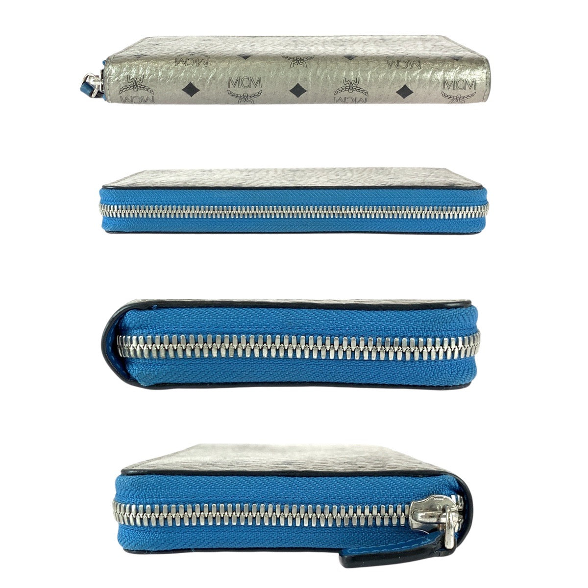 22016
MCM Silver Blue Silver Hardware Leather MYL6AVC80SV001 Long Wallet Round Zipper Women's A18