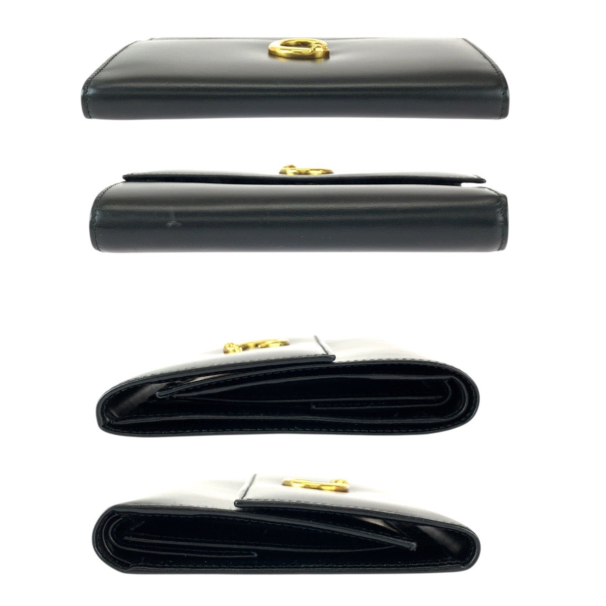 22018
CARTIER Cartier Panthère Panther Black Gold Hardware Leather Folding Wallet Compact Wallet Women's A28