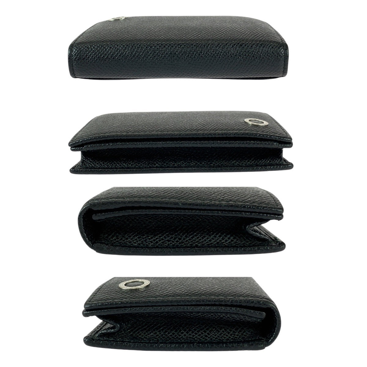 22023
BVLGARI Black Silver Hardware Leather 30400 Card Case Pass Case Business Card Holder Men's A16