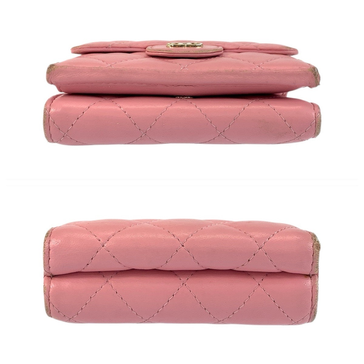 22027
CHANEL Matelasse Coco Mark Pink Gold Hardware Leather Folding Wallet Compact Wallet Ladies AB30