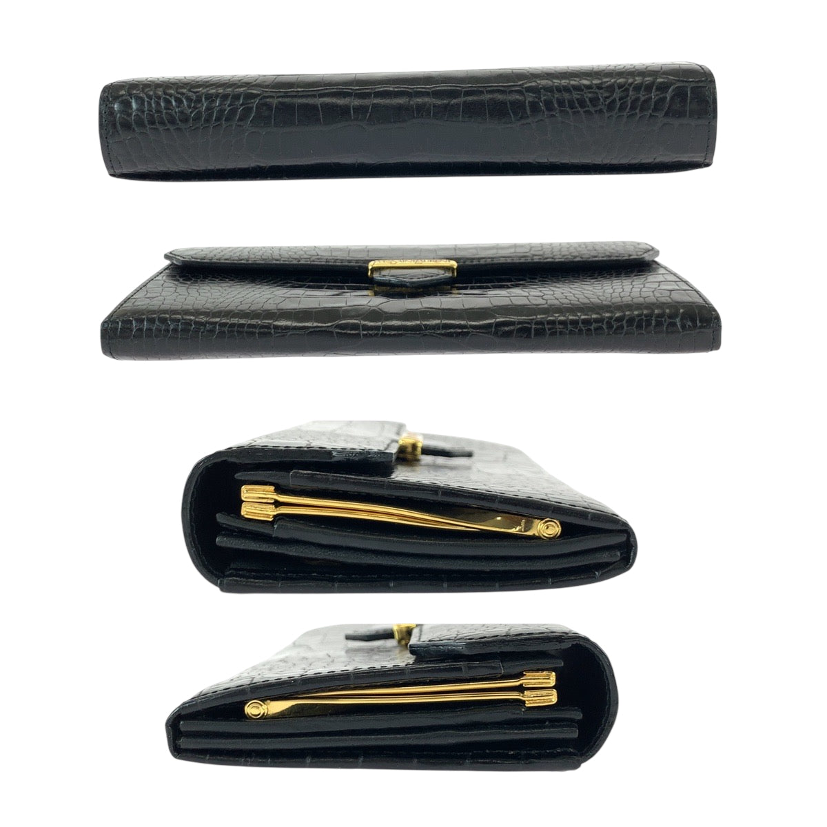 22050
YVES SAINT LAURENT イヴ サンローラン ヴィンテージ 型押し ブラック 黒 ゴールド金具 レザー 長財布 ロングウォレット レディース ABP28