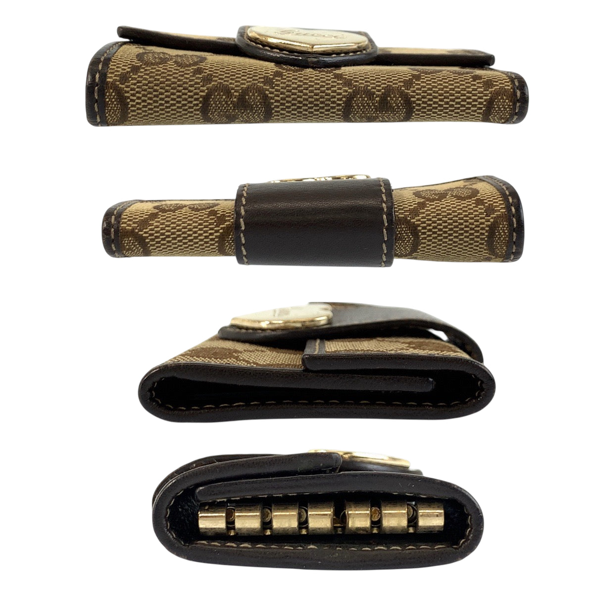 22181
GUCCI Beige Brown Gold Hardware GG Canvas / Leather 203551 Key Case 6 Hooks Women's B2
