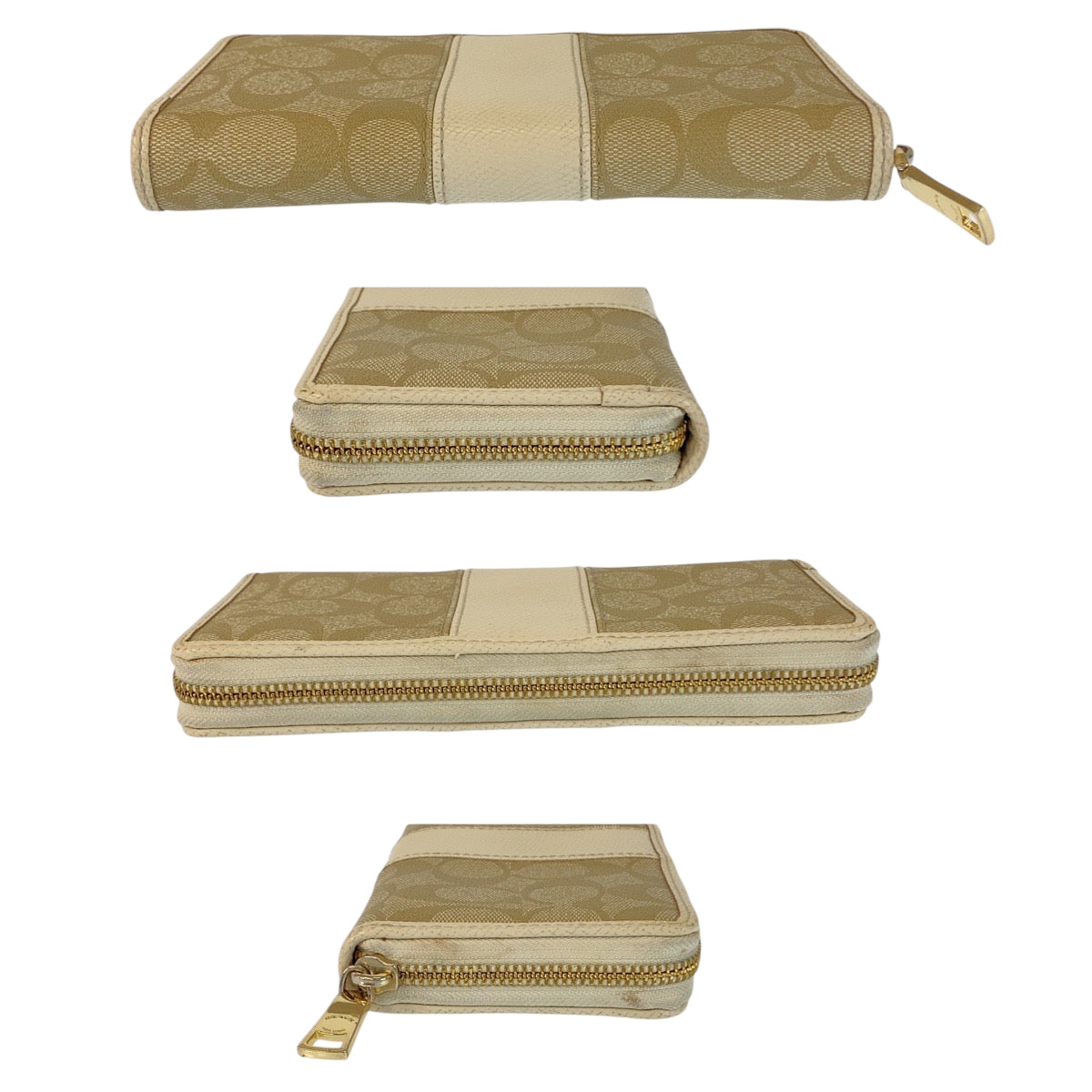 22238
COACH Signature Beige Ivory Gold Hardware PVC / Leather 52859 Long Wallet Round Zipper Ladies B2