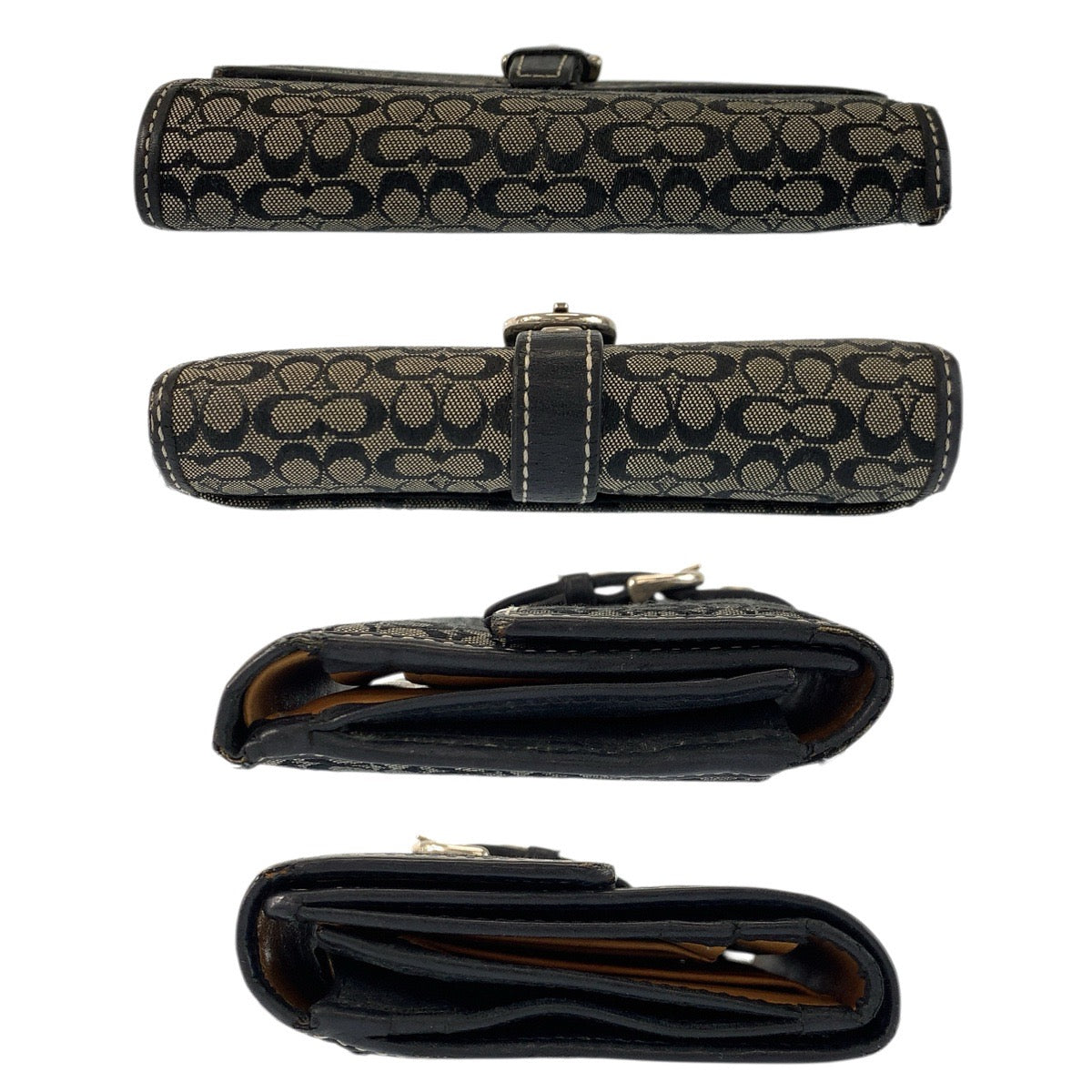 22241
COACH Mini Signature Black Grey Silver Hardware Canvas Folding Wallet Compact Wallet Ladies AB2