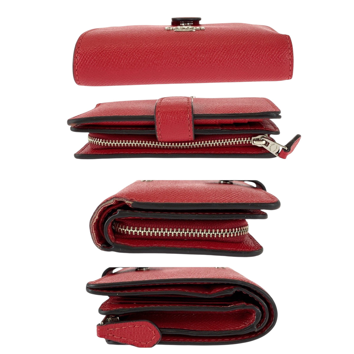 22245
COACH Red Silver Hardware Leather F1980 Bifold Compact Wallet Ladies ABP4