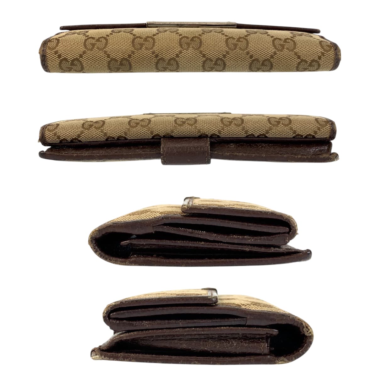 22251
GUCCI Beige Brown Silver Hardware GG Canvas / Leather 112715 Long Wallet for Women B2