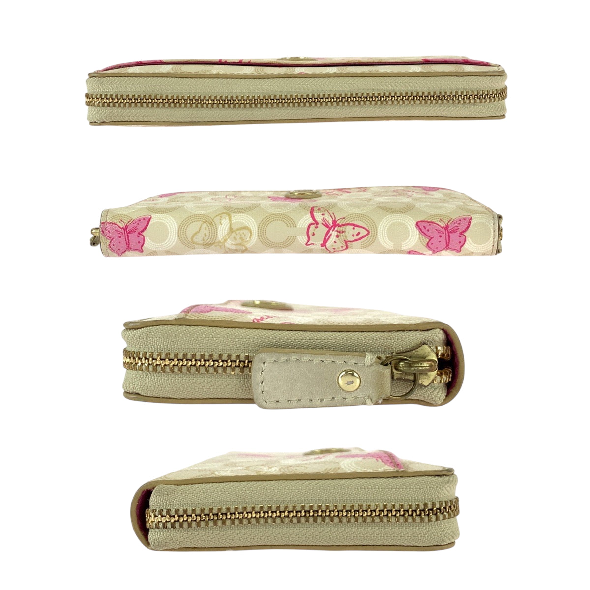 22303
COACH コーチ バタフライ ベージュ ピンク ゴールド金具 PVC 長財布 ラウンドファスナー レディース AB
