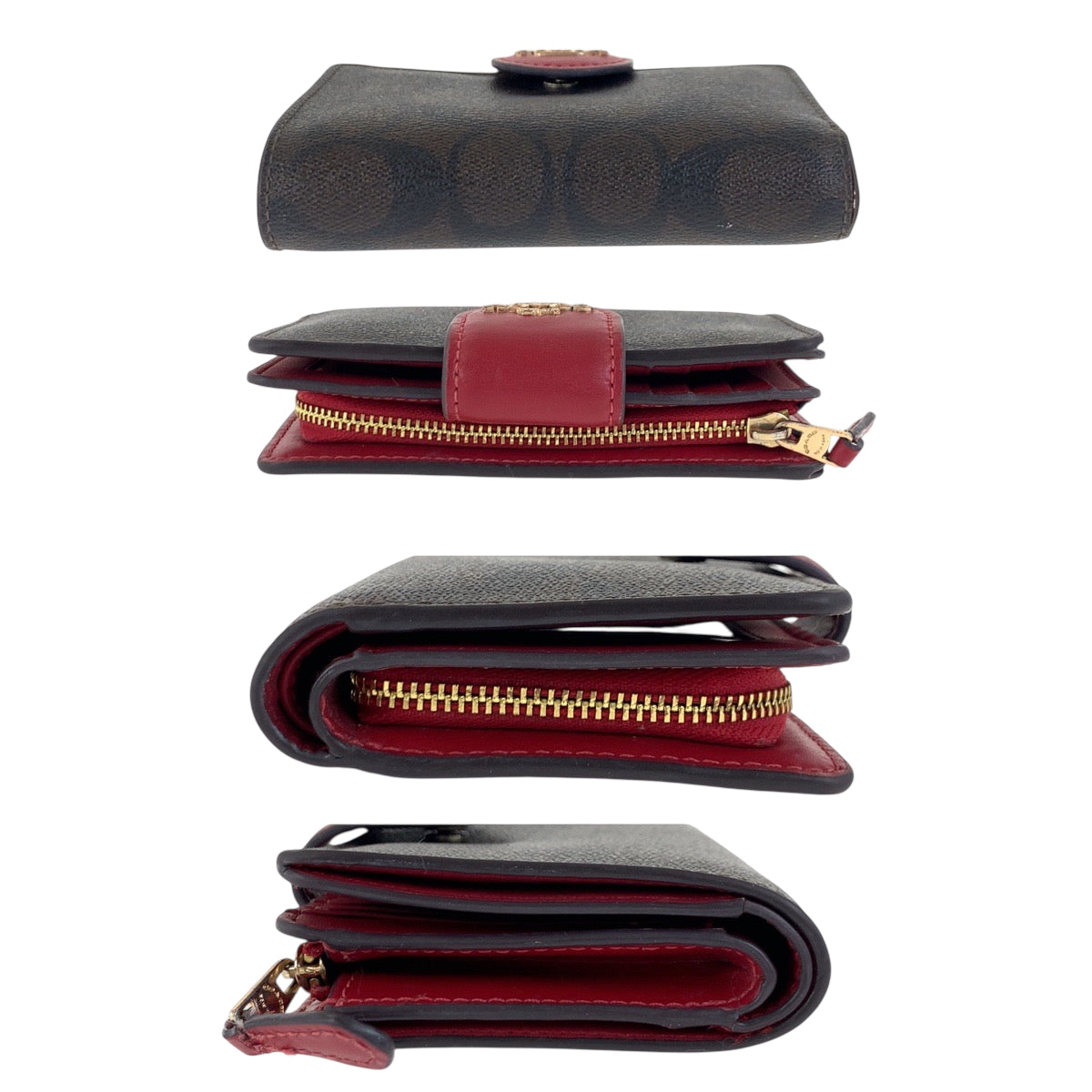 22323
COACH Signature Brown Red Gold Hardware PVC / Leather C0082 Bi-fold Wallet Compact Wallet Women's ABP3