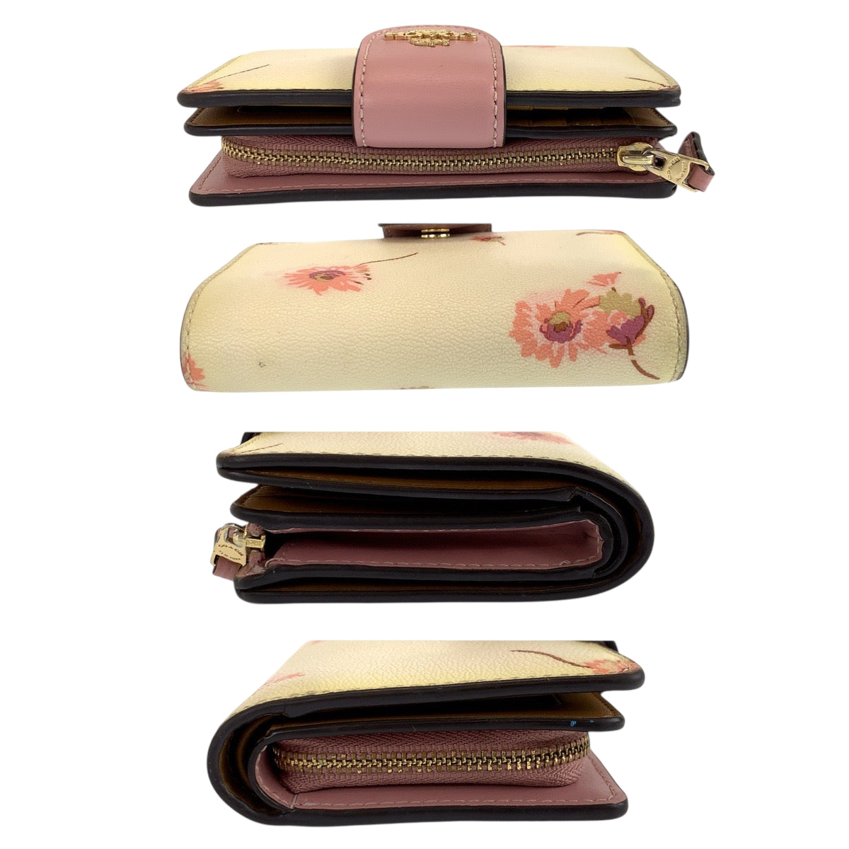 22337
COACH コーチ フラワー イエロー ピンク ゴールド金具 レザー C3284 折財布 コンパクトウォレット レディース AB2