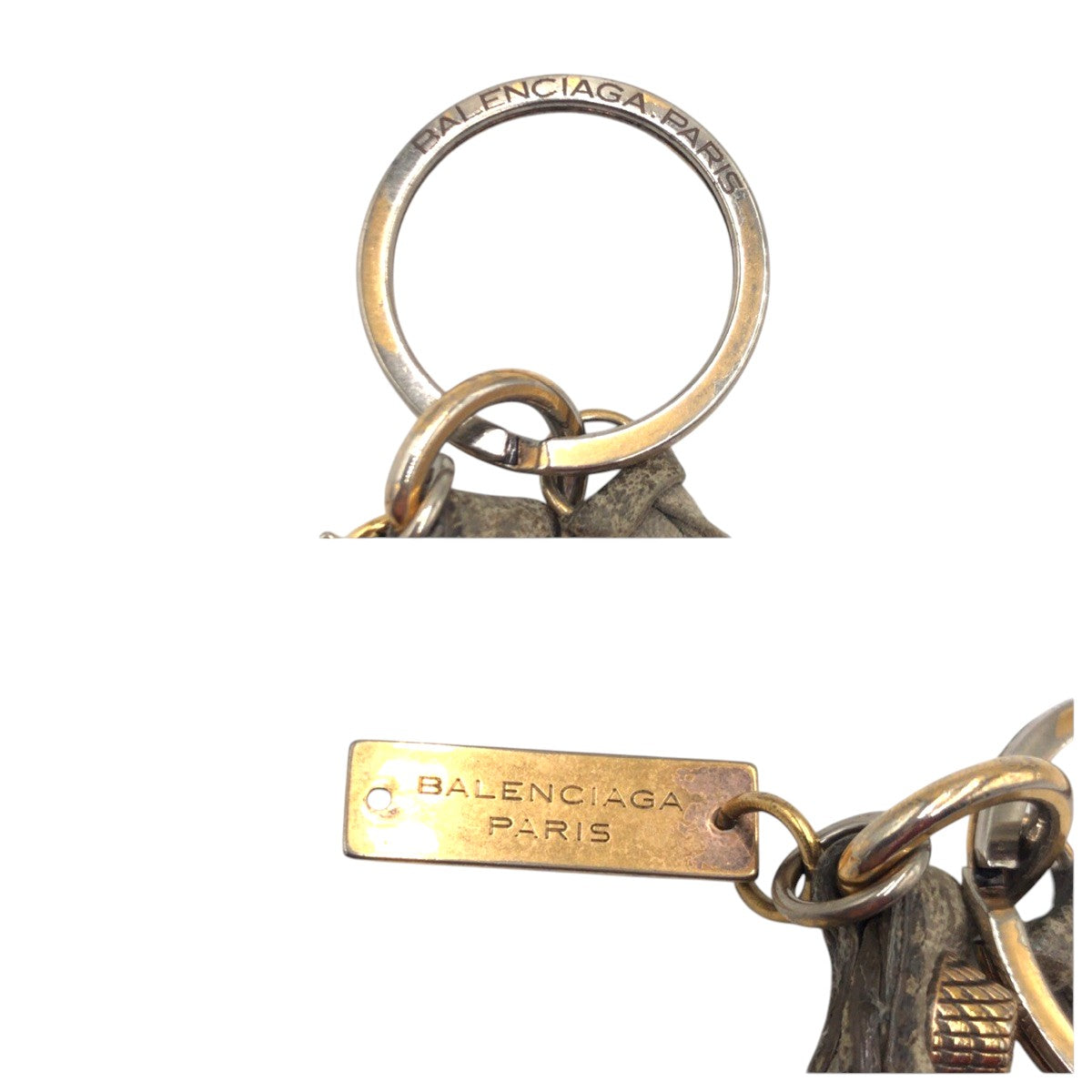 22349
BALENCIAGA バレンシアガ ティアードロップ ベージュ ゴールド金具 レザー キーホルダ キーリング 男女兼用 メンズ B2