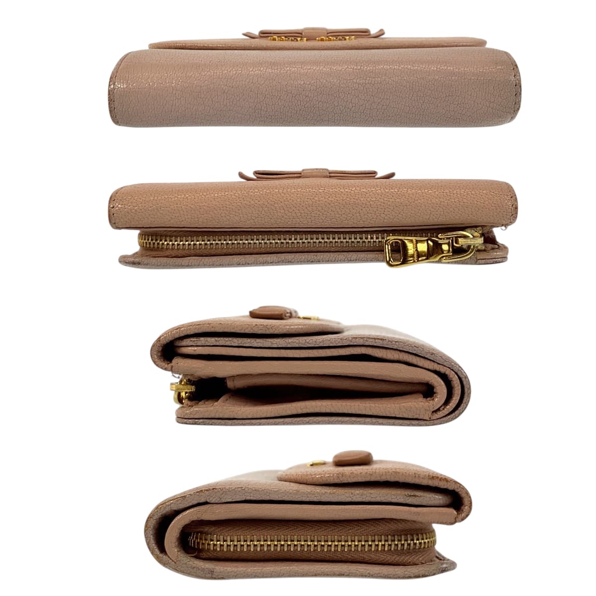 22364
MIUMIU Miu Miu Madras Pink Gold Hardware Leather Bifold Wallet Compact Wallet Women's AB3