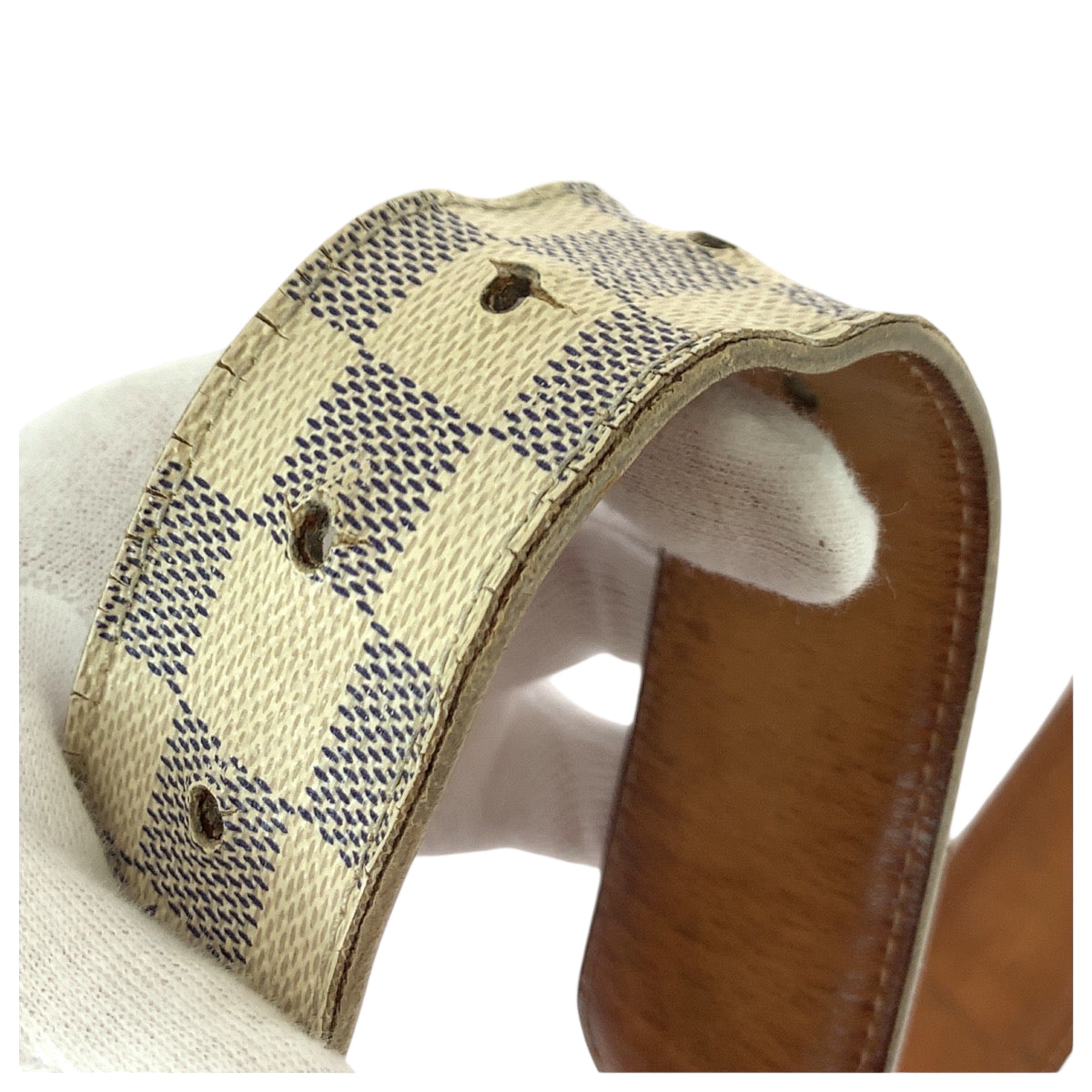 22383
LOUIS VUITTON ルイヴィトン ダミエ アズール サンチュール ポシェット ソロ ホワイト グレー ゴールド金具 PVC / レザー M9835 ベルト 男女兼用 メンズ AB8